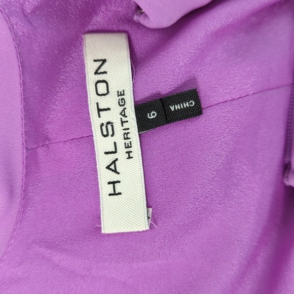 Halston Heritage Drape Back Tulip Split Sleeve Chiffon Dress Purple 6 party - Picture 9 of 13